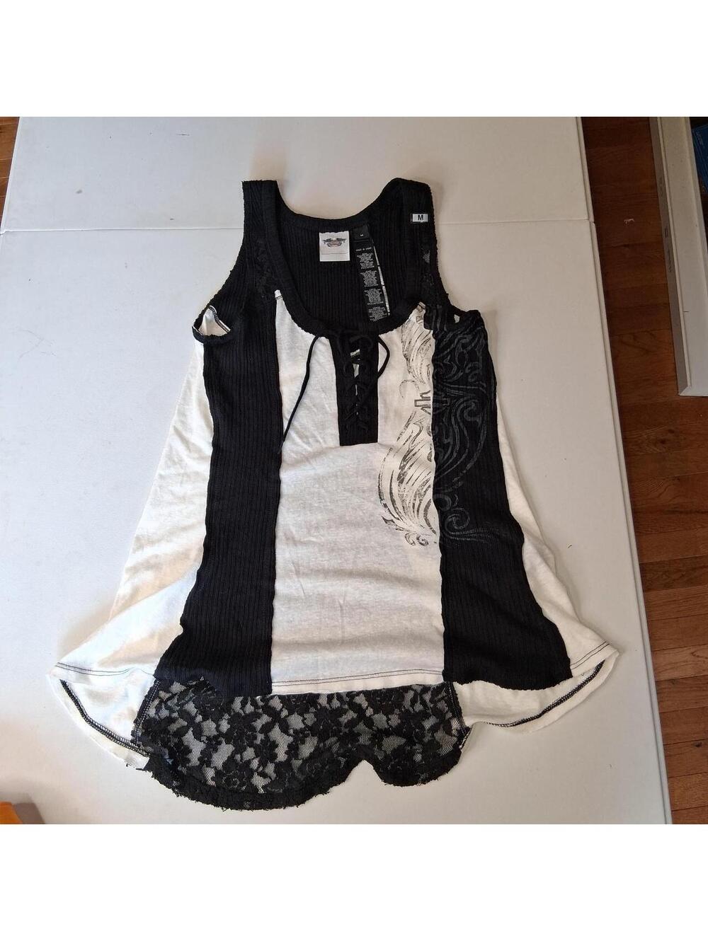 Harley Davidson Women's Black and White Vests-tanks-cami